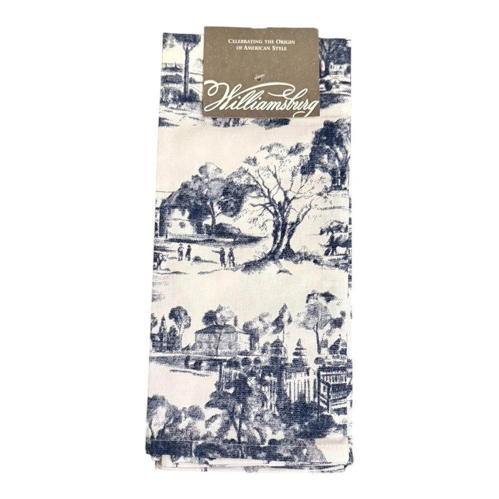 Williamsburg Blue White Toile Tea Towels Set of 2 Colonial American Style